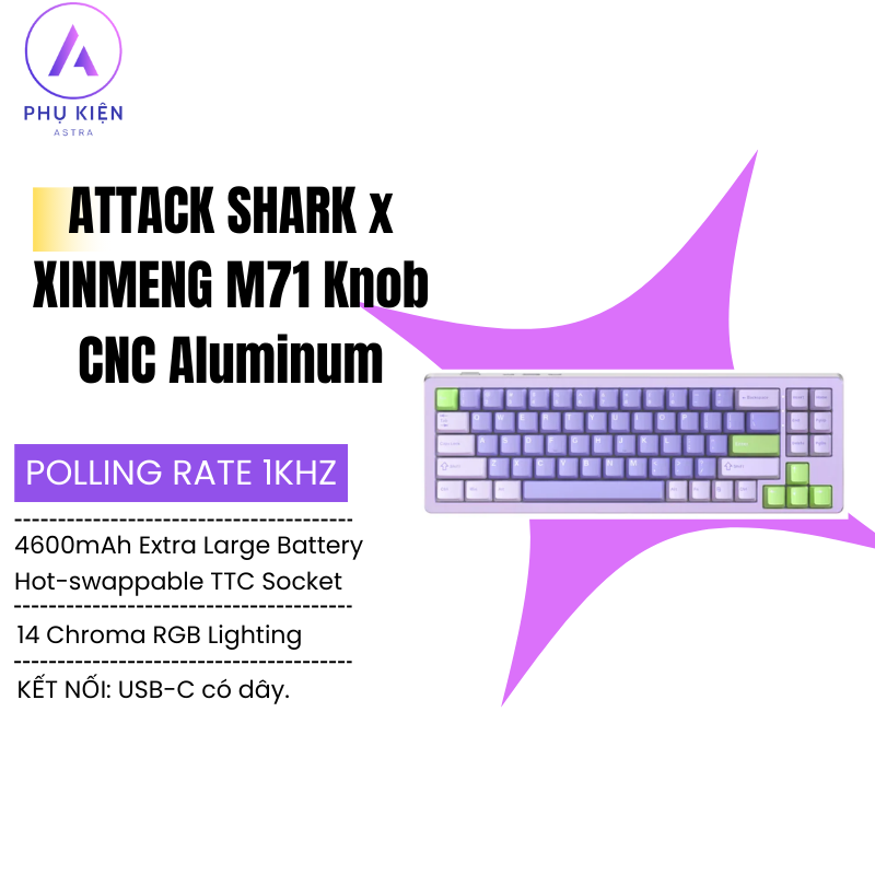 Bàn Phím Cơ Không Dây ATTACK SHARK x XINMENG M71 Knob