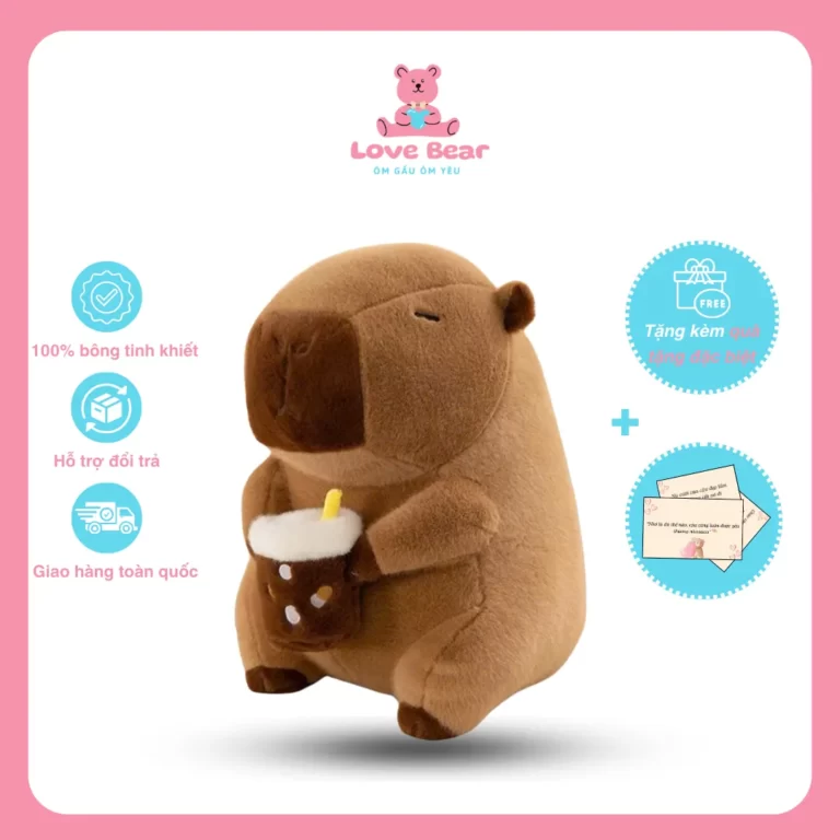 Gấu bông Capybara ôm ly trà sữa