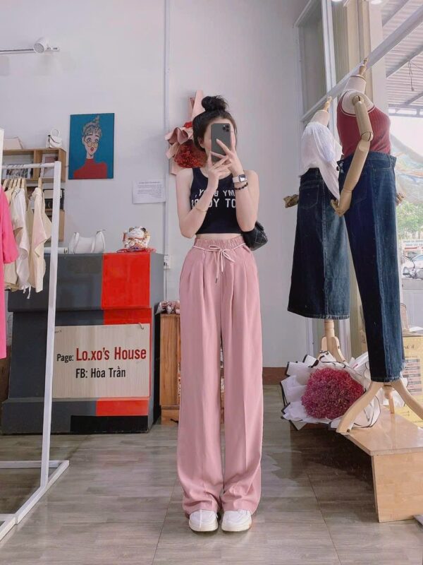 Quần suông ống rộng hotgirl chất lụa rũ có dây thắt lưng xịn xò U.T