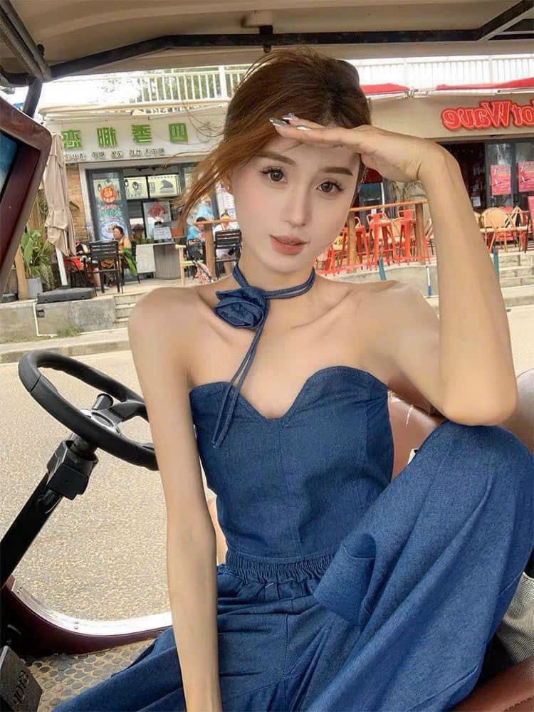 SET CROPTOP ỐNG XANH XẺ NGỰC THIẾT KẾ CHOCKER HOA CỔ MIX QUẦN ỐNG RỘNG SUÔNG CÁ TÍNH ĐỘC LẠ