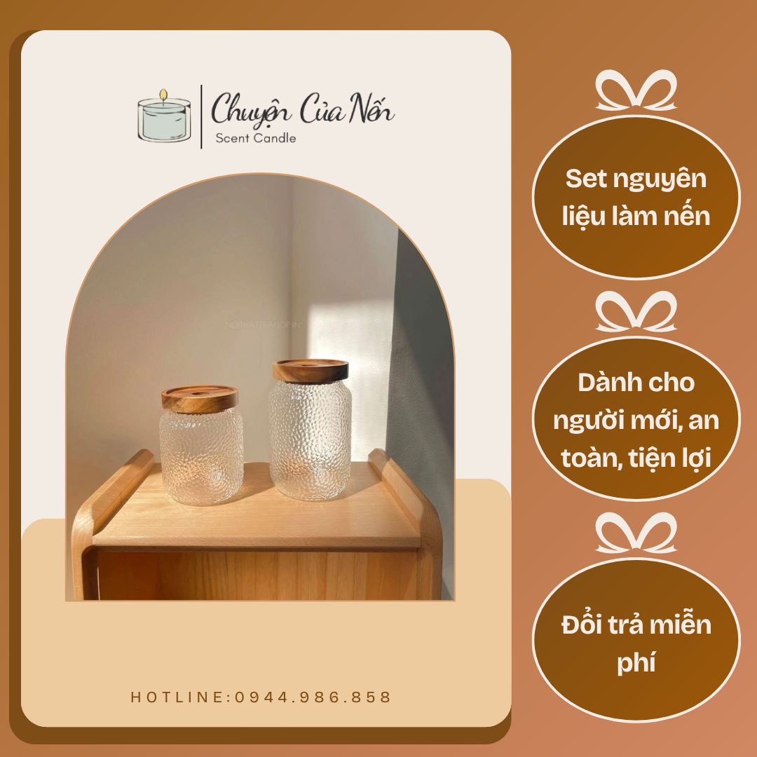 Lọ Nến Thơm  nắp nến gỗ Tự Nhiên – Không Gian Ấm Cúng, Mùi Hương Thư Giãn