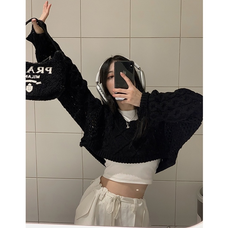 Áo Len Croptop Tay Dài Khoác Ngoài Dày Dặn