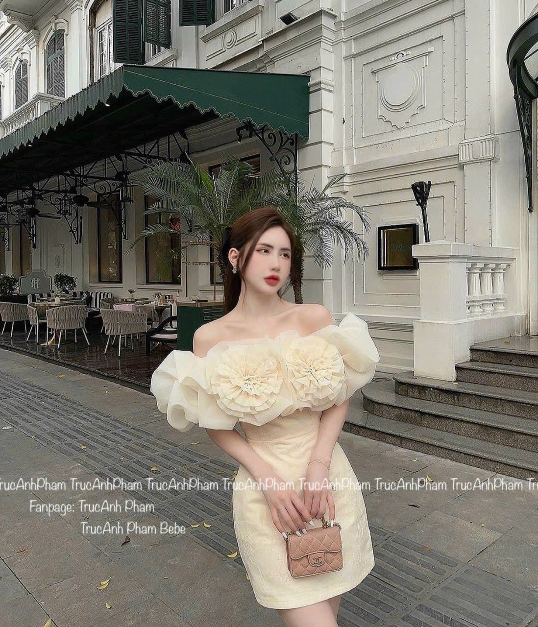 ĐẦM VOAN NUDE PHỐI VOAN KẾT HOA BÈO PHỒNG TRỄ VAI DỰ TIỆC NỔI BẬT