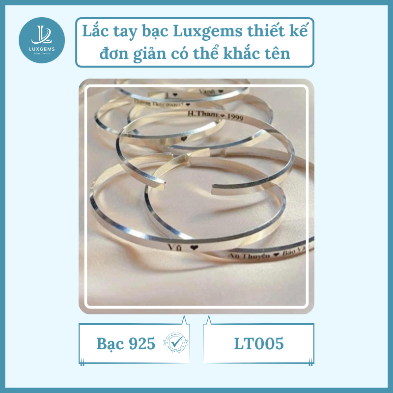 Lắc tay bạc Luxgems_Lắc tay thiết kế đơn giản có thể khắc tên_LT005