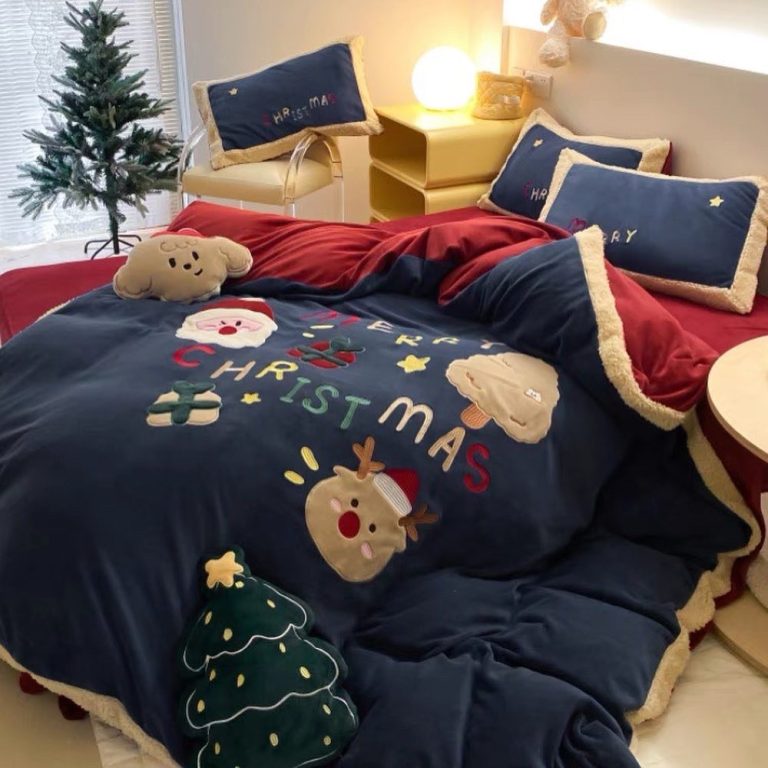 Bộ chăn ga và vỏ gối nỉ mùa Noel