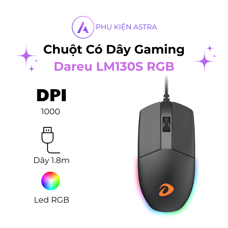 Chuột Có Dây Gaming Dareu LM130S RGB – Đèn LED 7 Màu, Độ Nhạy Cao, Thiết Kế Ergonomic