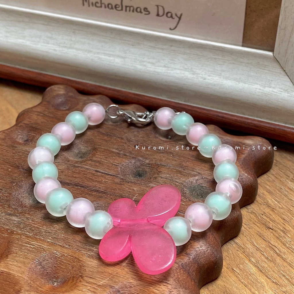 Vòng Tay Bướm Phối Hạt Tròn Kuromi