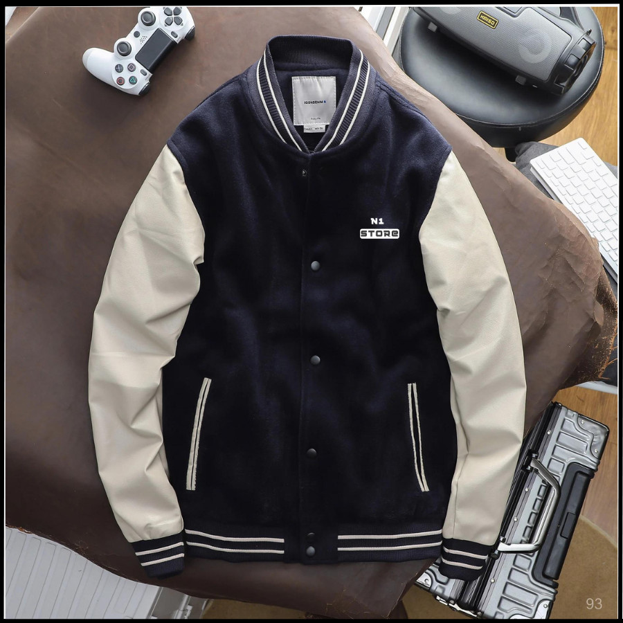 Áo khoác bomber nam nữ N1STORE, varsity local brand big size unisex, form rộng 2 lớp
