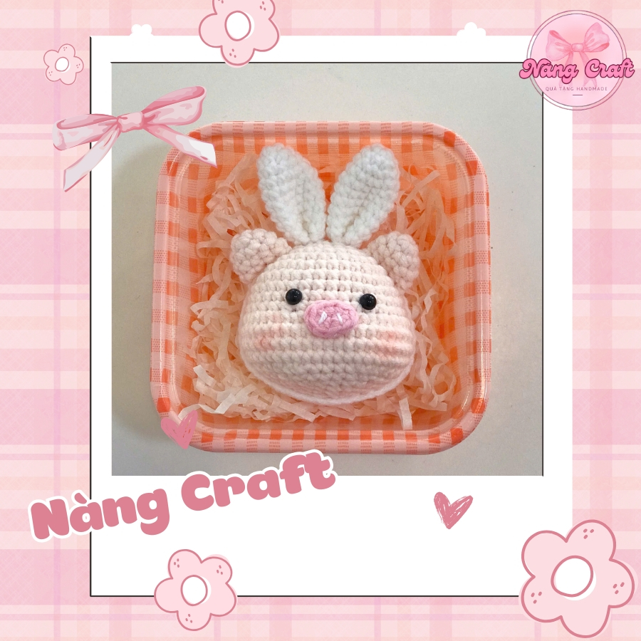 Móc khóa heo đội mũ thỏ Nàng Craft đáng yêu và tiện lợi