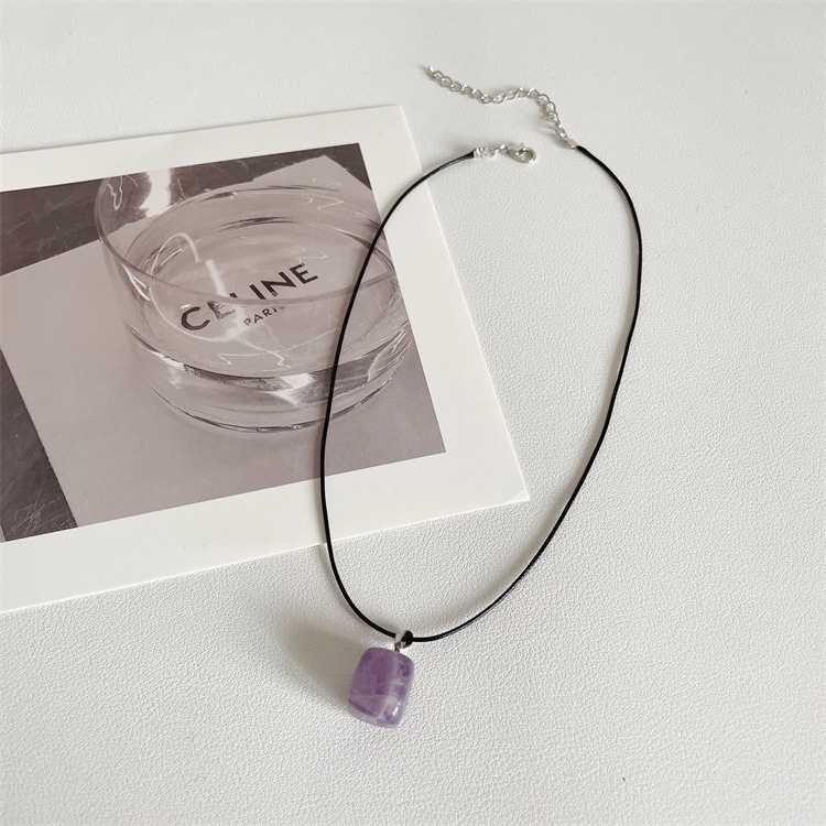 Dây chuyền đá handmade mặt đá vuông màu tím