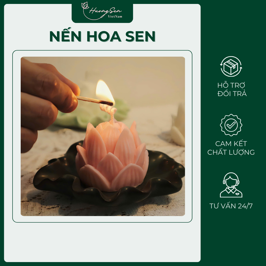 Nến Thơm Hoa Sen Tinh Tế Thư Giãn, Giảm Stress Với Tinh Dầu Cao Cấp