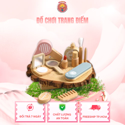 Bộ Trang Điểm Bé Gái Gỗ Montessori Nắng Tươi Kids 7 Món An Toàn Giáo Dục Sớm Sáng Tạo Bé 3-6 Tuổi