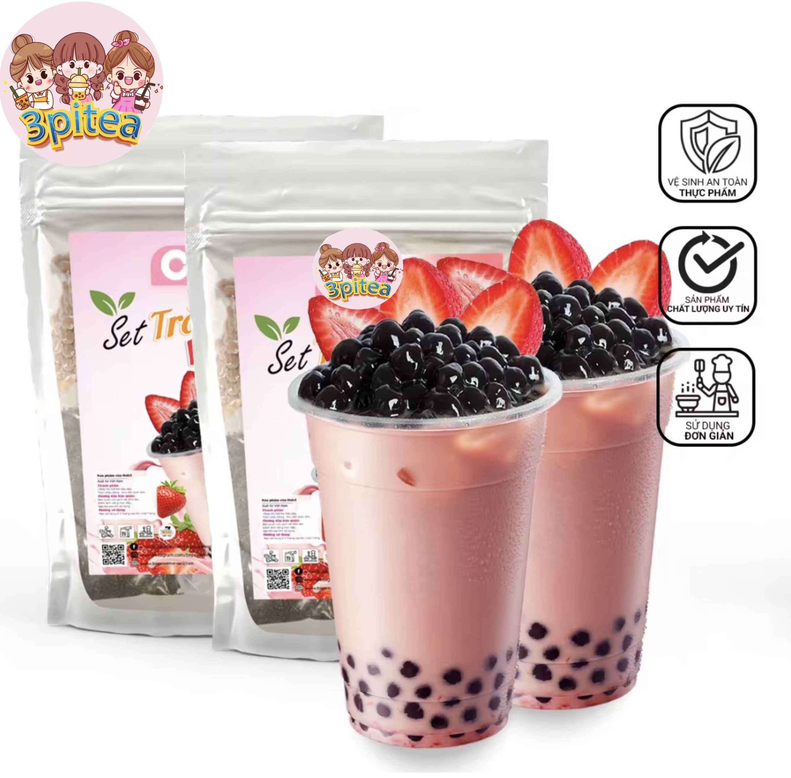 Set nguyên liệu trà sữa dâu 3Pitea