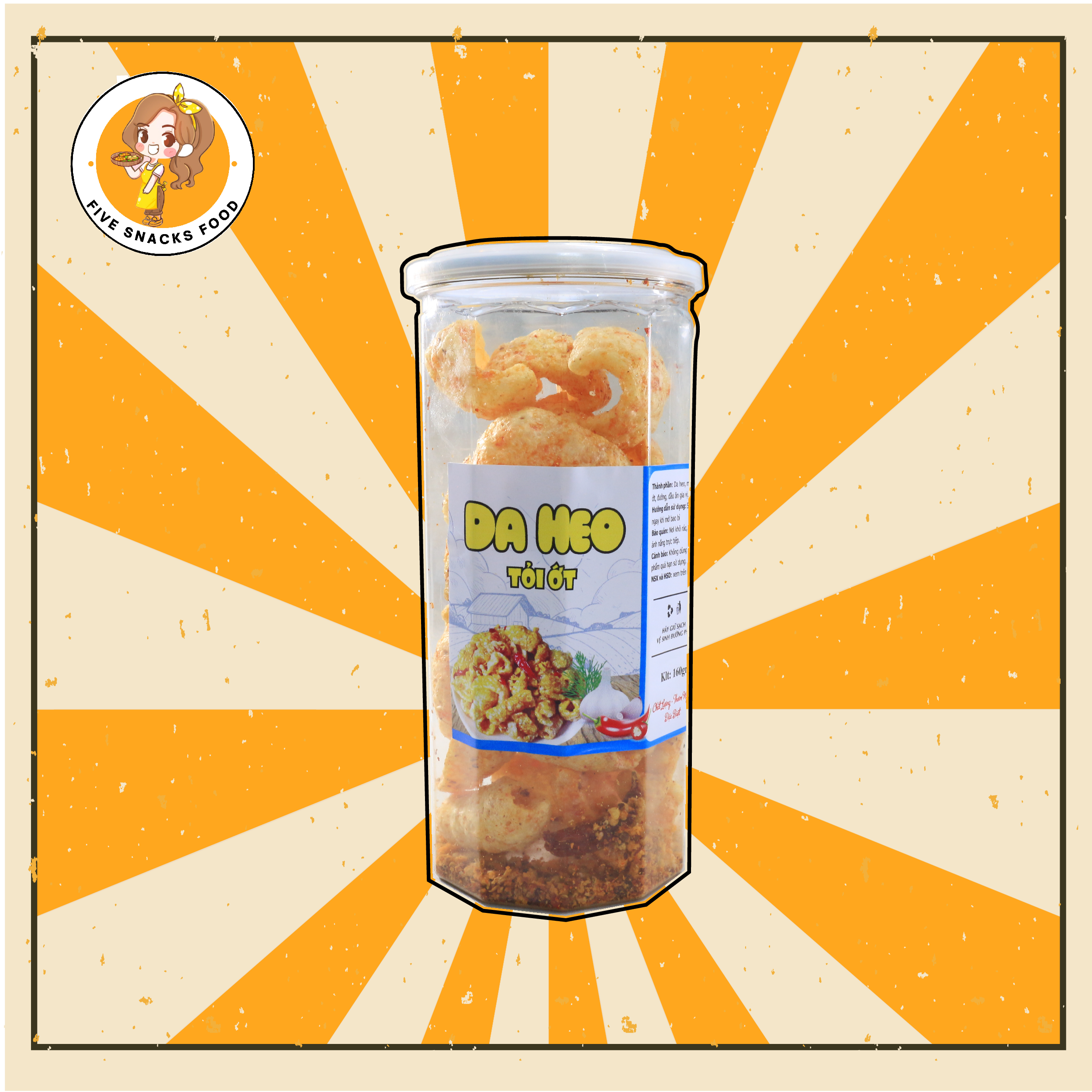 Da heo tỏi ớt Five Snack Food hũ 160g đồ ăn vặt