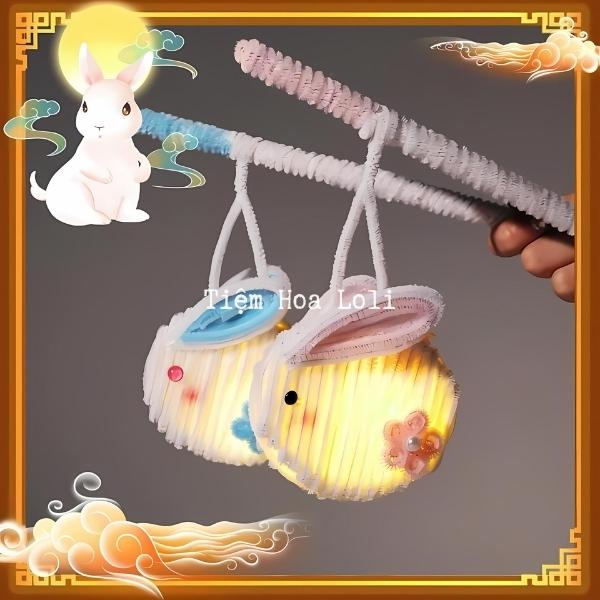 Lồng đèn con thỏ bằng kẽm nhung đáng yêu đầy sắc màu