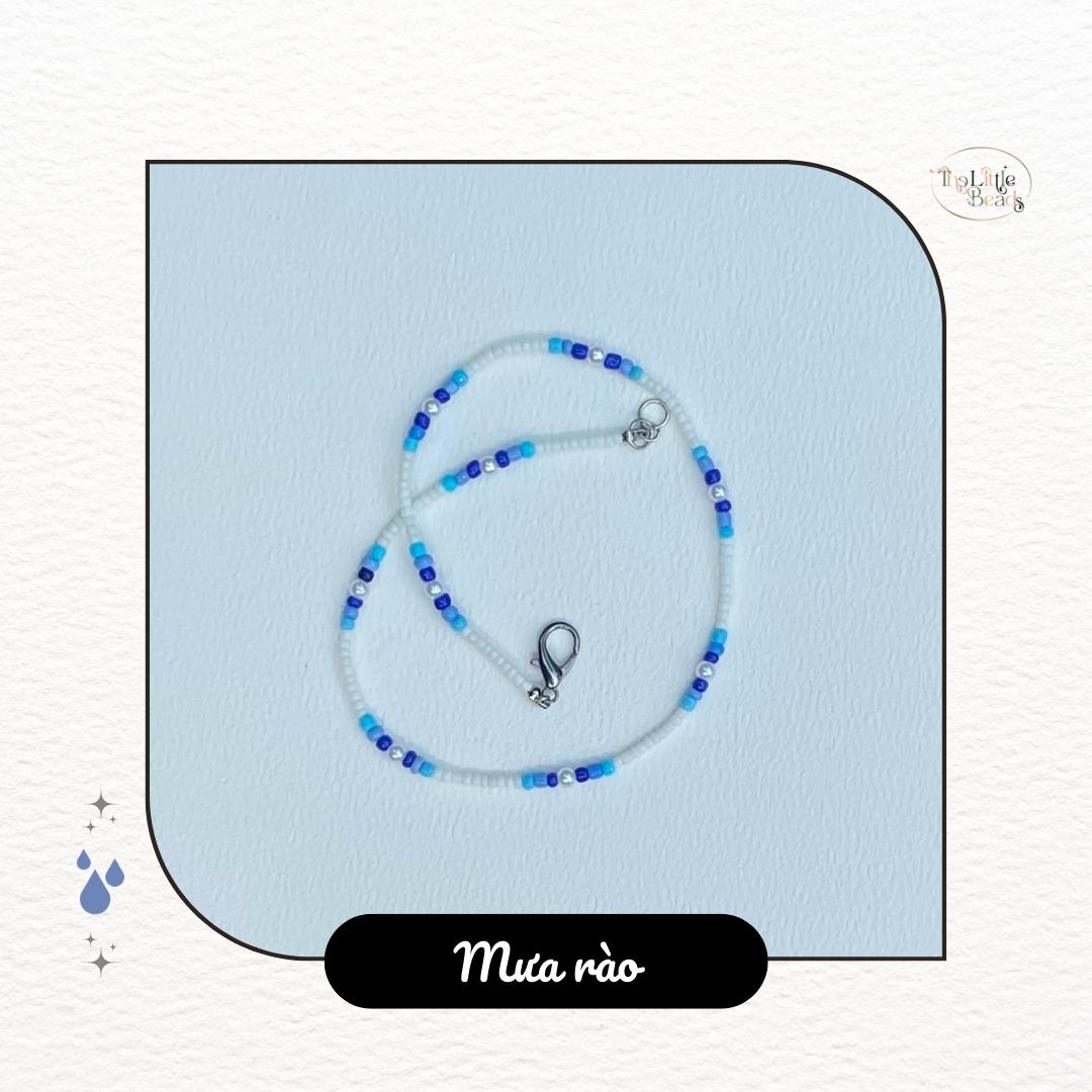 Vòng cổ handmade The Little Beads "Mưa rào" màu trắng, xanh
