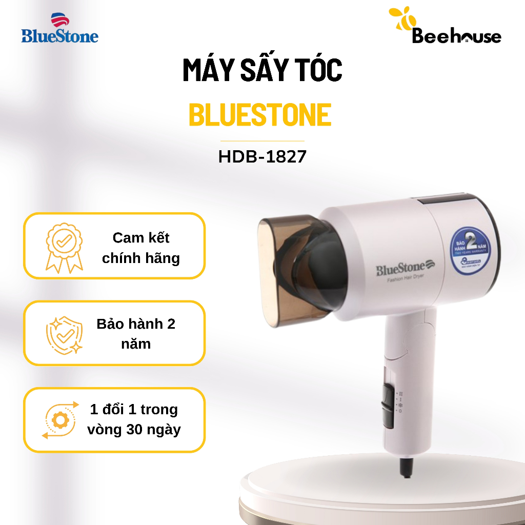 [HÀNG CHÍNH HÃNG - 1 ĐỔI 1 TRONG 30 NGÀY] Máy Sấy Tóc BlueStone HDB-1827 - Công Suất 1100W, 2 Chế Độ Sấy, Có Sấy Mát