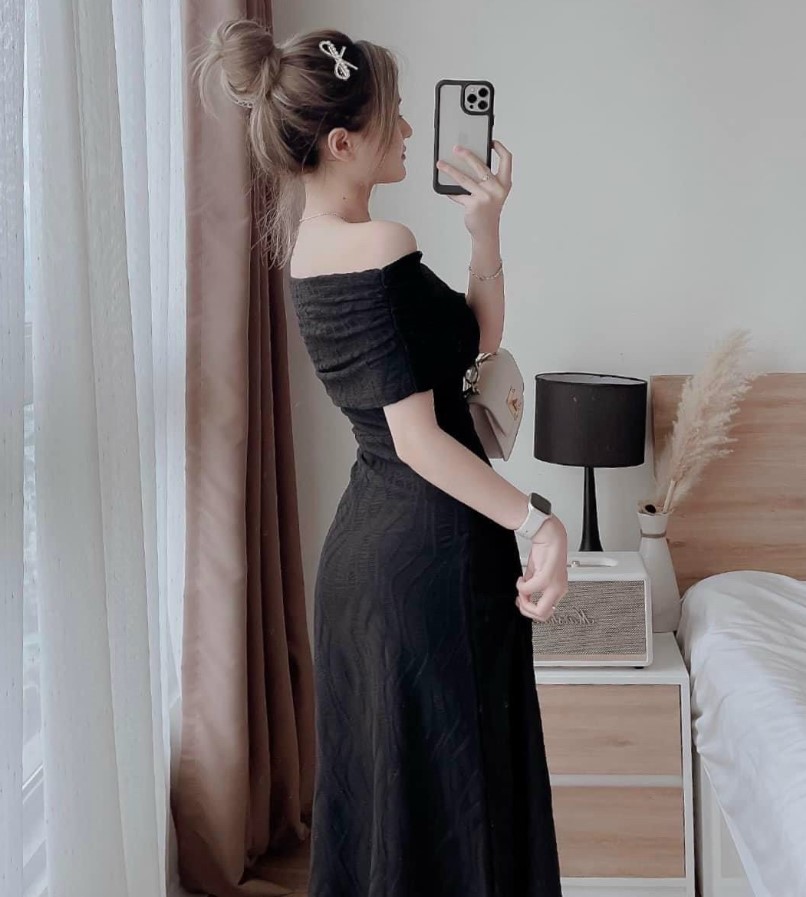 Đầm midi đen trễ vai Váy Đầm Đẹp