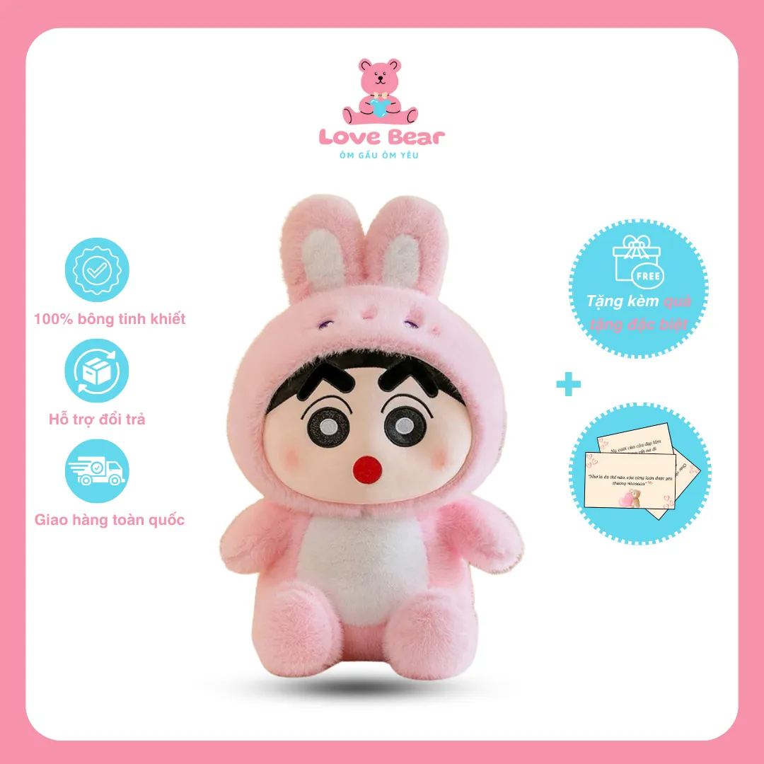 Gấu bông hoạt hình Shin cosplay thỏ hồng