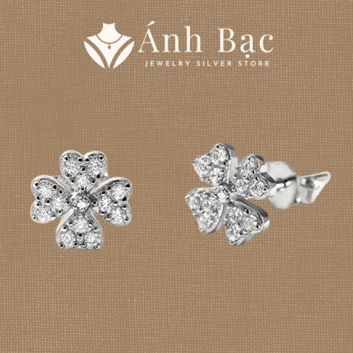 Bông tai Ánh Bạc mặt cỏ 4 lá cầu may mắn xinh xắn