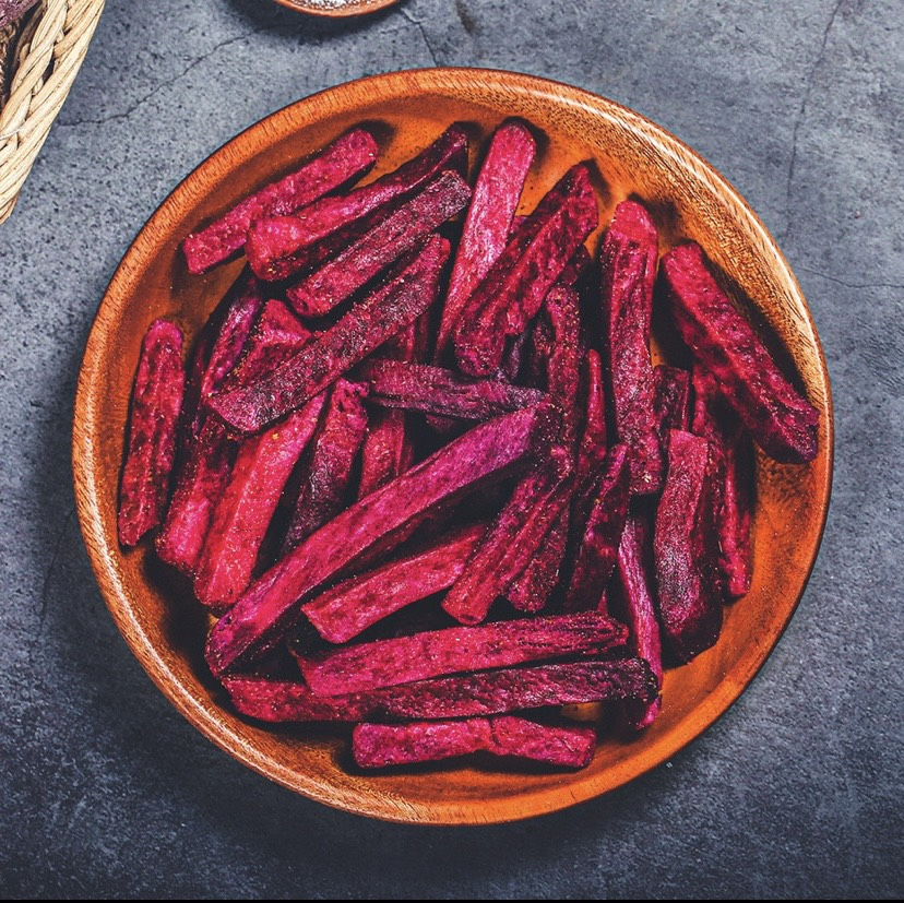 Khoai lang tím sấy giòn, 120g, bịch, mẫu kraft 1 mặt trong