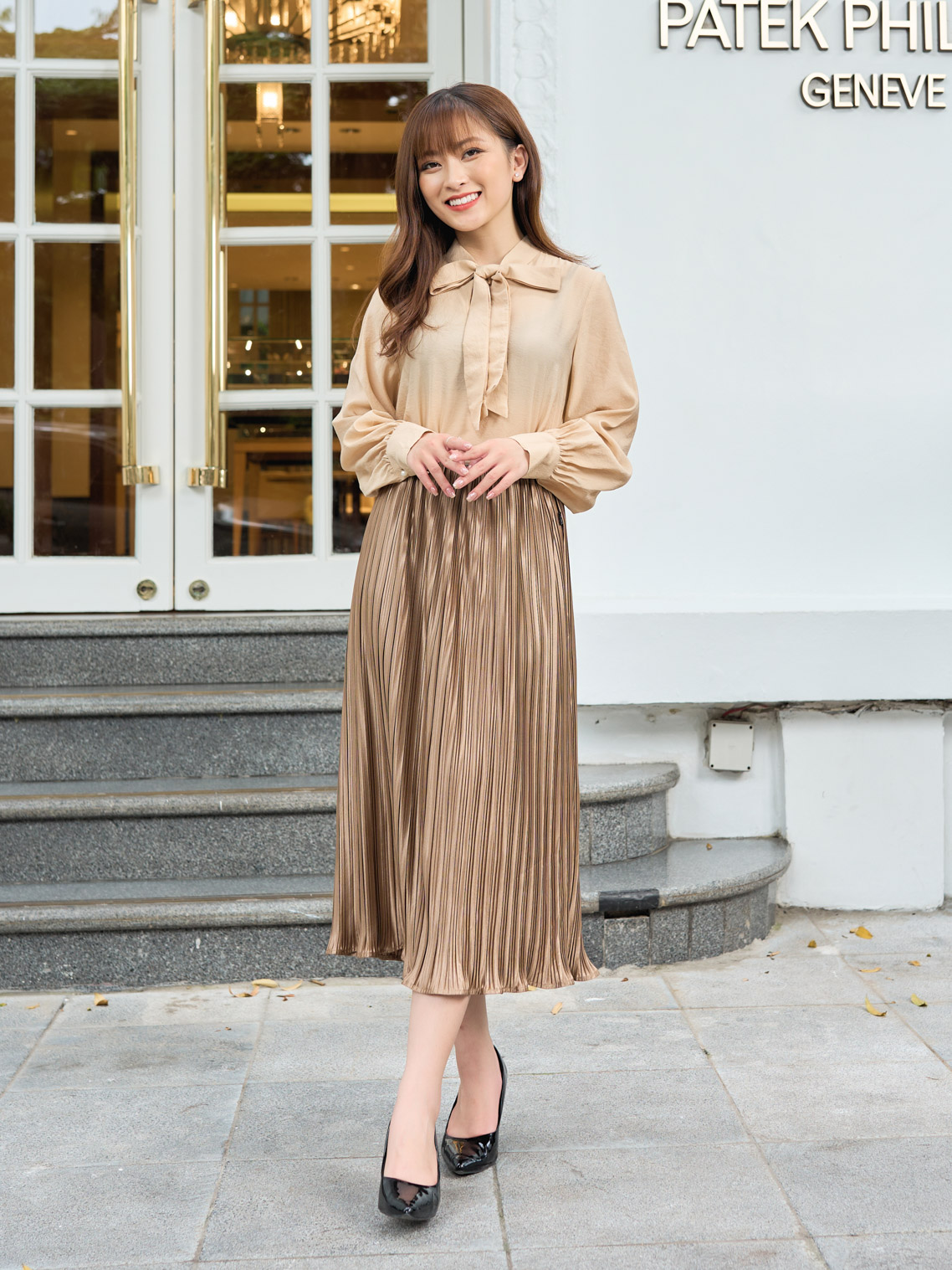 Chân Váy Xếp Ly Dáng Dài Lưng Thun