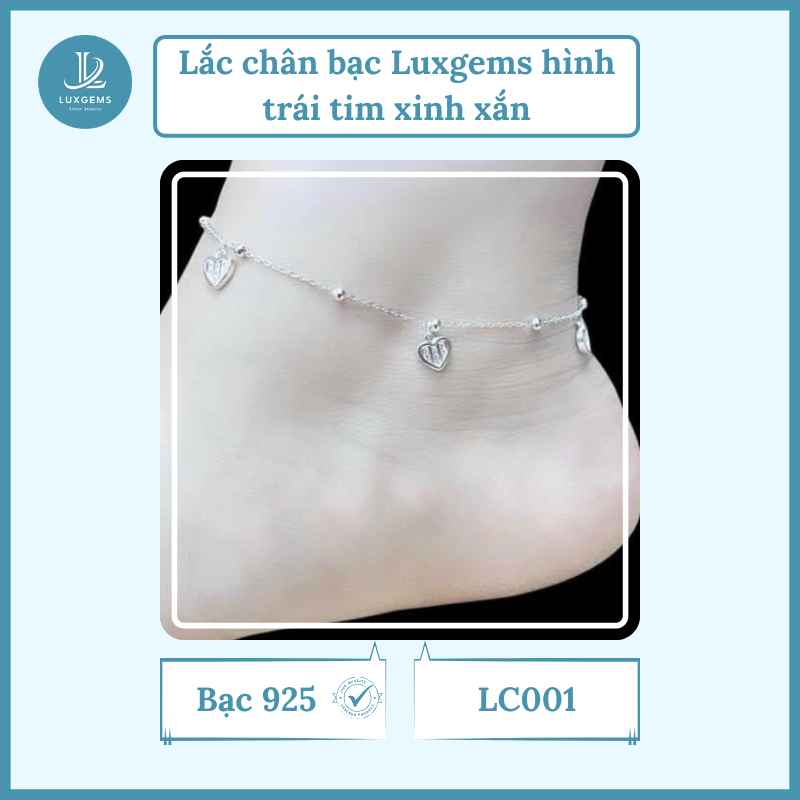 Lắc chân bạc Luxgems hình trái tim xinh xắn_LC001