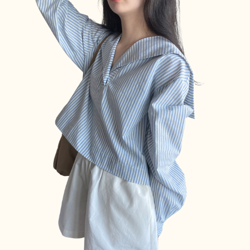 Sơ Mi Croptop Sọc Xanh | Unnie Sơ Mi