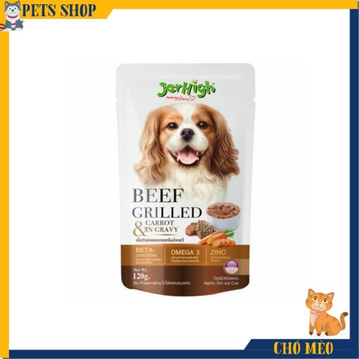 Pate cho chó vị bò gà nướng sốt cà rốt JERHIGH Chicken Beef Grilled Chunks Carrot In Gravy