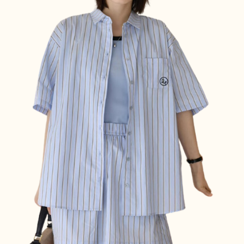 Set Bộ Sơ Mi Sọc Tay Ngắn | Unnie Sơ M