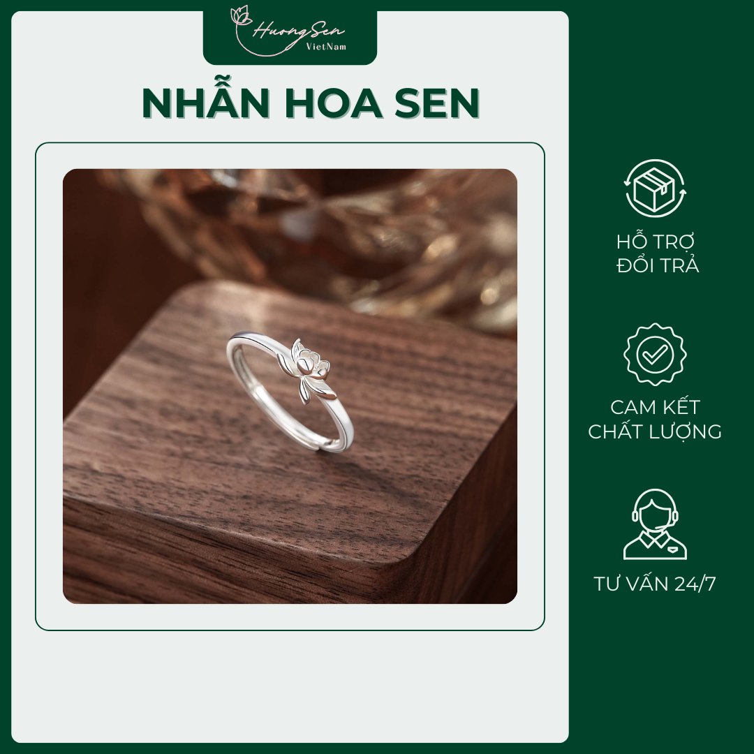Nhẫn Bạc Nữ NBJ Mặt Hoa Sen S999 Điều Chỉnh Kích Thước Theo Ngón Đeo