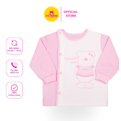 Áo sơ sinh bác sĩ tay dài bo Teddy trắng hồng