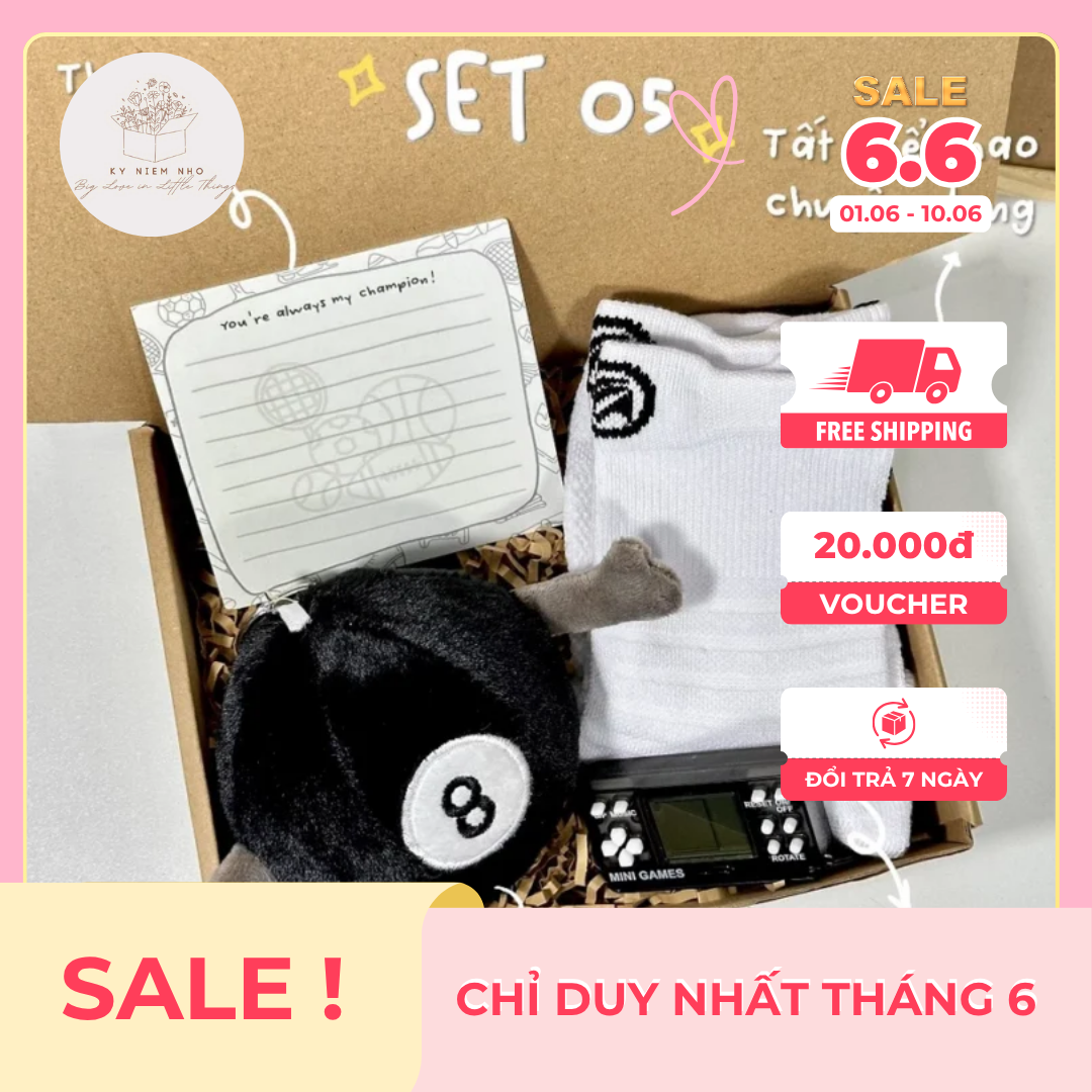 Box set hộp quà Gấu bông thể thao bida hỗ trợ viết thiệp