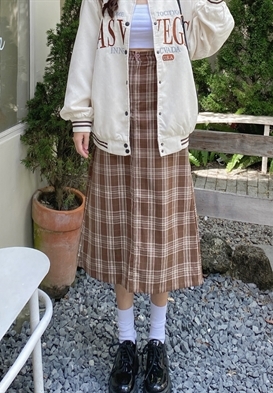 Chân váy dáng dài sọc caro