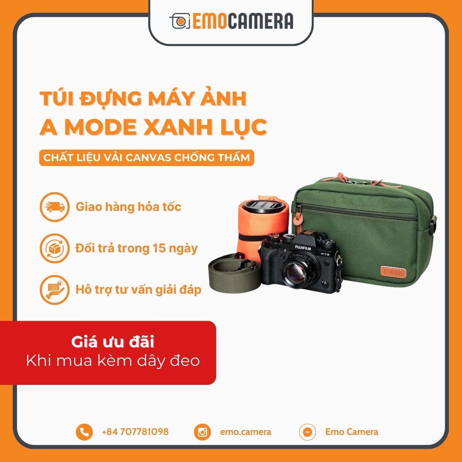 Túi đựng máy ảnh A Mode xanh lục