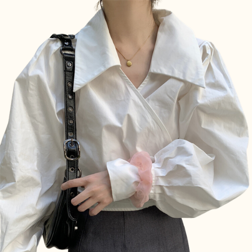 Sơ Mi CroptopCổ Chéo Tay Phồng | Unnie Sơ Mi