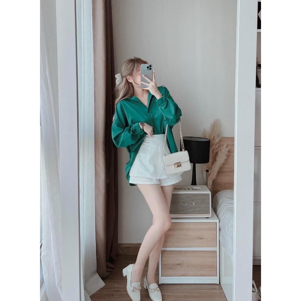 Set Áo Sơ Mi Phối Quần S001 Xanh Freesize Dưới 55Kg - Huramy