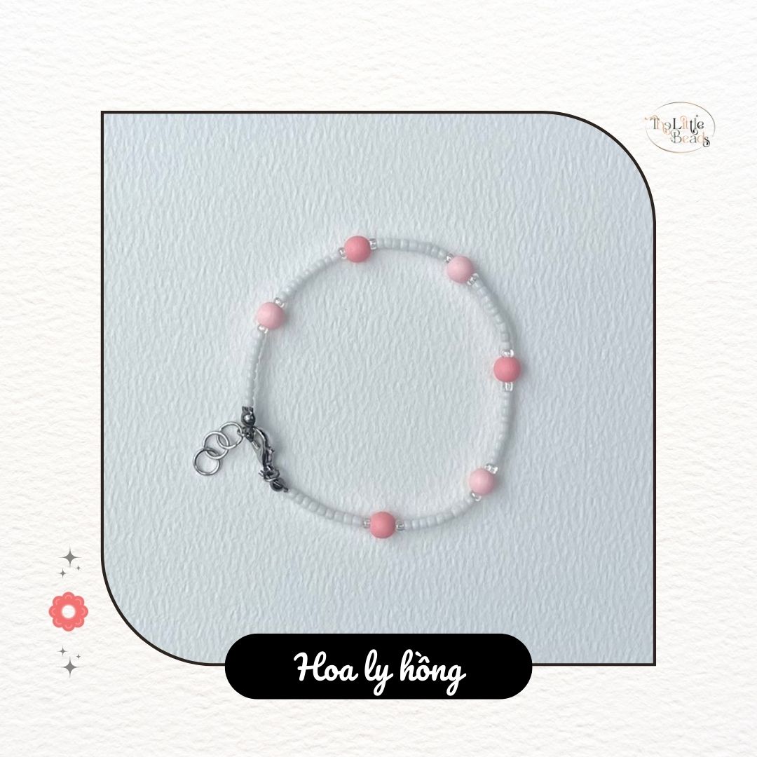 Vòng tay handmade The Little Beads "Hoa ly hồng" hạt cườm màu hồng phấn và trắng