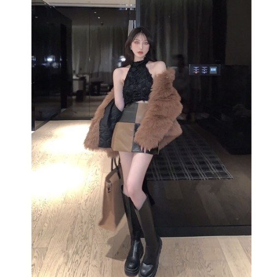 Set váy lông cừu áo khoác lông cừu ulzzang retro
