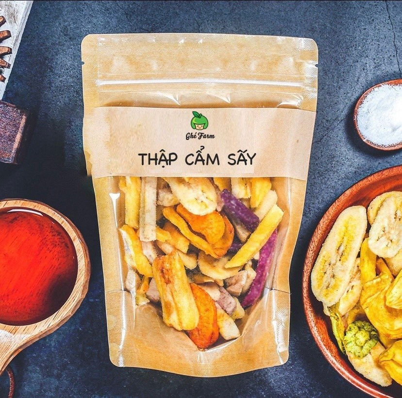 Thập cẩm sấy giòn, 100g, bịch, mẫu kraft 1 mặt trong