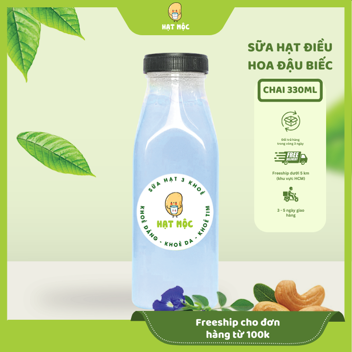 Sữa Hạt Điều Hoa Đậu Biếc Thơm Ngon 330ml - Hạt Mộc