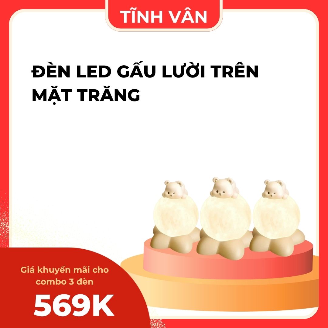 Đèn LED Gấu Lười Trên Mặt Trăng – Combo 3 Đèn Ánh Sáng Vàng Dịu – Decor Phòng Ngủ Dễ Thương – Tĩnh Vân Decor
