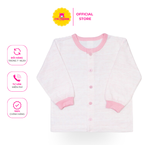 Áo sơ sinh tay dài nút giữa bo Sọc hồng