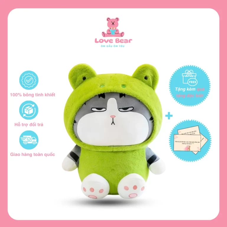 Gấu bông mèo hoàng thượng cosplay ếch xanh