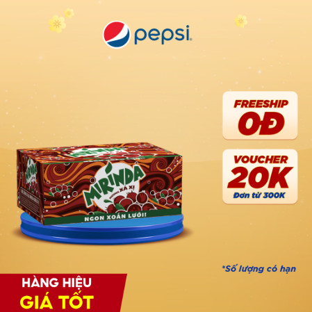 Thùng 24 Lon Nước Ngọt Có Gaz Mirinda Xá Xị (320ml/lon)