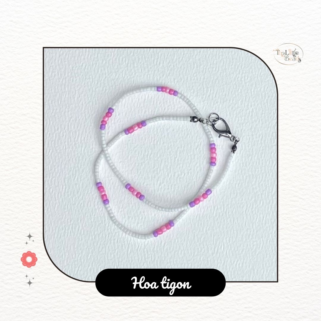 Vòng cổ handmade The Little Beads "Hoa Tigon" hạt cườm màu hồng tím và trắng