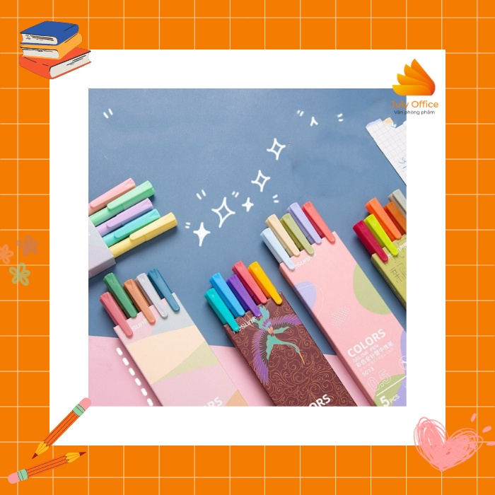 Bộ 5 bút mực gel nhiều màu ghi chú bài học, công việc phong cách cổ điển