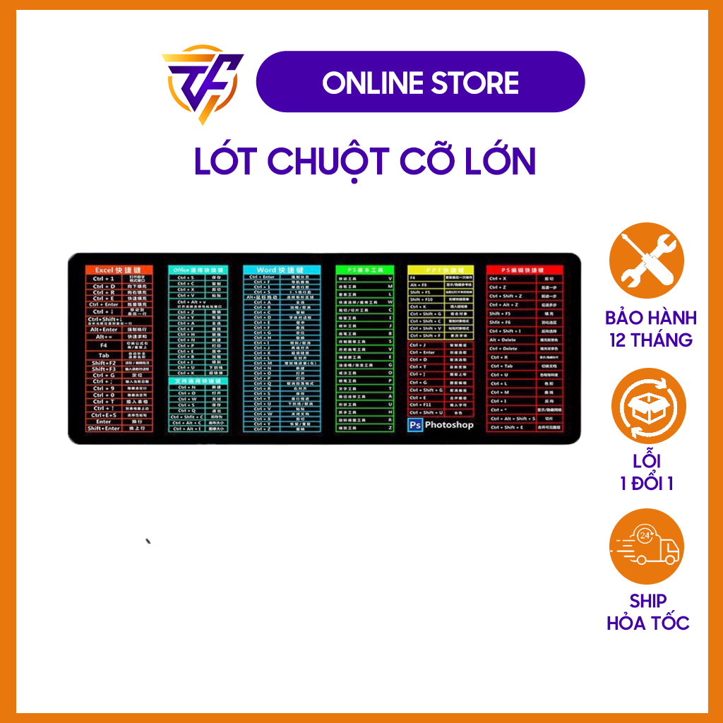 Lót chuột cỡ lớn phím tắt văn phòng TF Zone