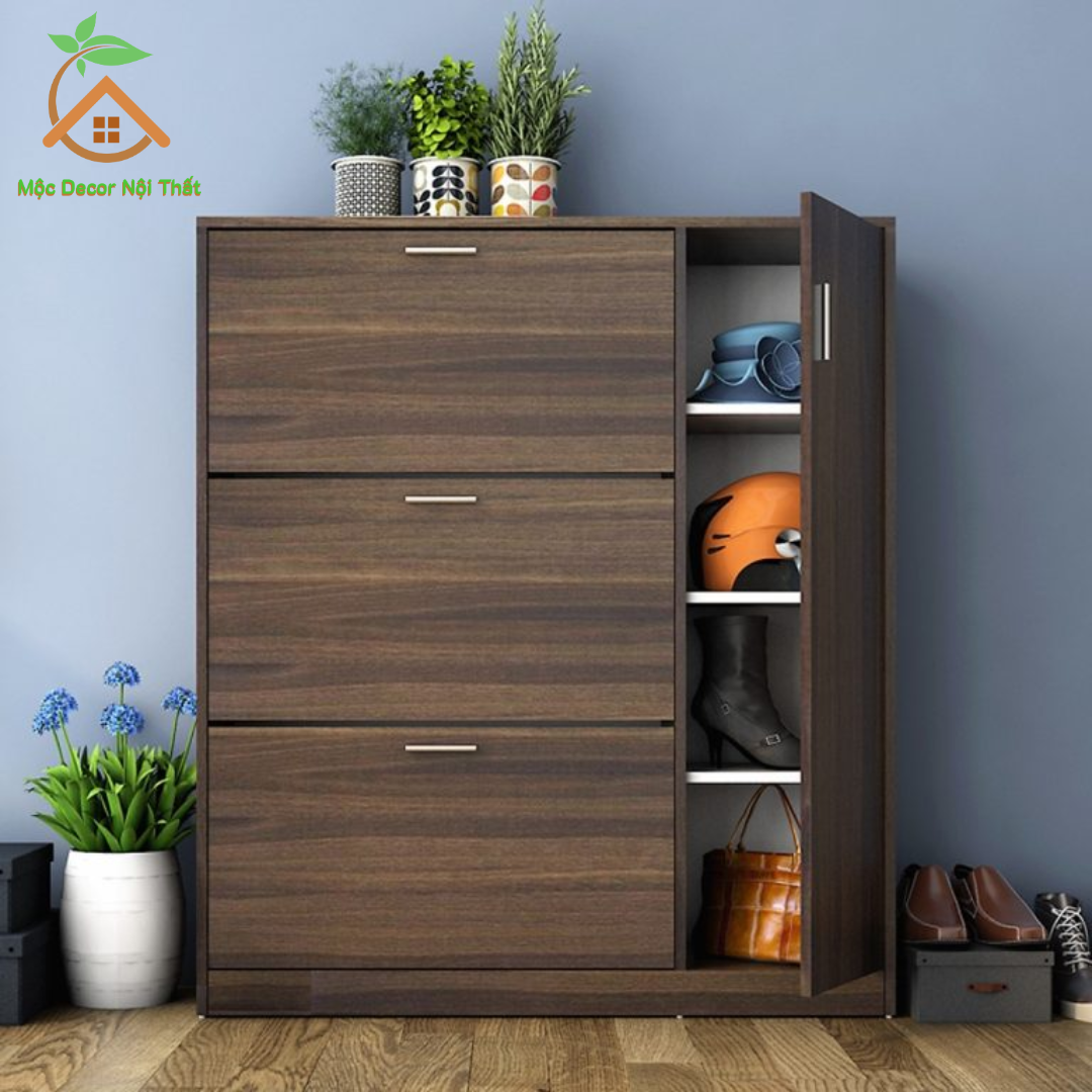Tủ Gỗ Đựng Giày Thông Minh A88 – 4 cánh vân óc chó , tủ để dày dép gỗ , tủ gỗ thông minh