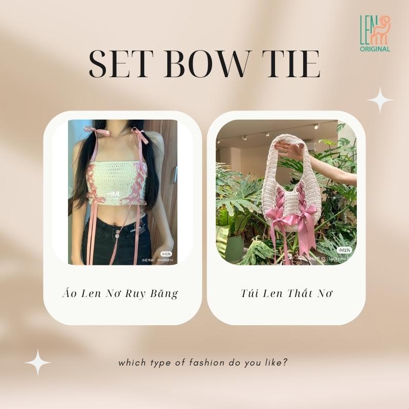 Set Phụ Kiện Len Móc BOW TIE Dễ Thương